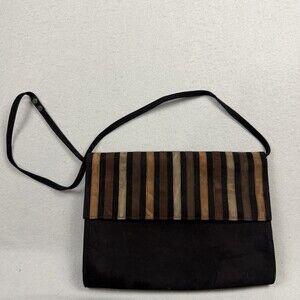 Vintage Casadei Italian Suede 90s Striped Envelope Shoulder Bag Brown Black